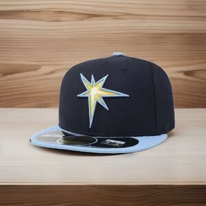 Tampa Bay Rays New Era 59FIFTY Diamond Fitted Blue Hat Size 7 3/8